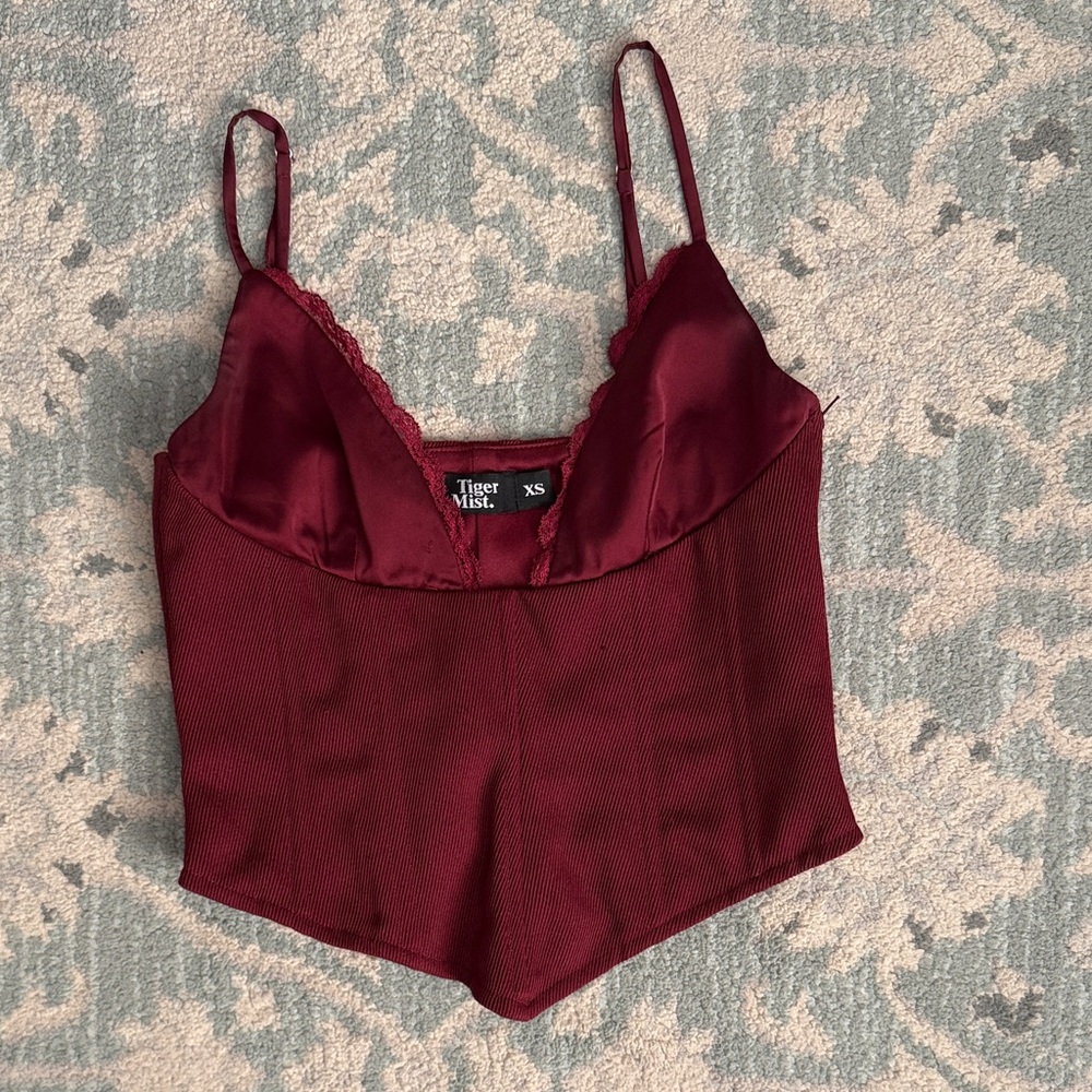 Tiger Mist Deep Red Lace corset Top - Picture 3 of 5